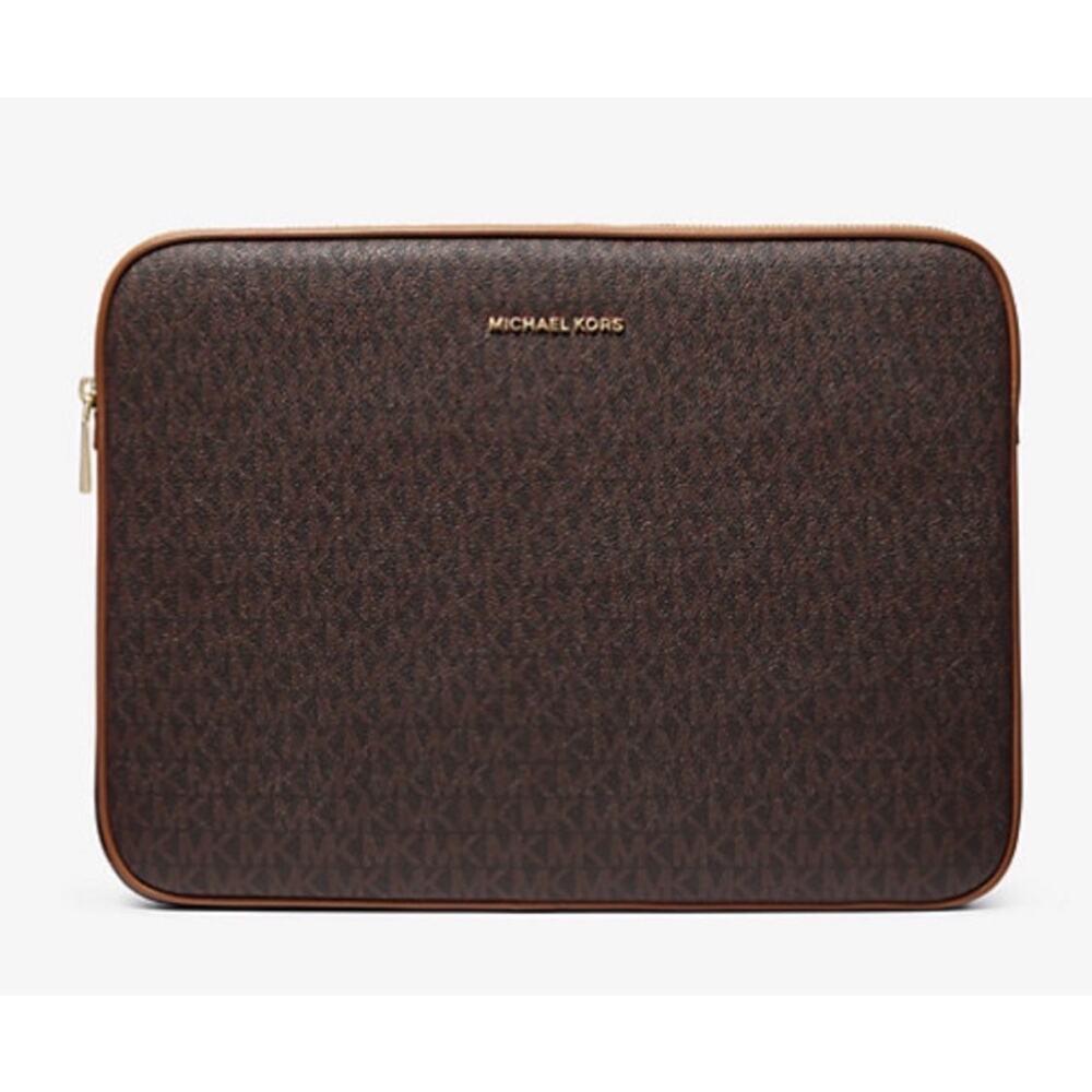 MICHAEL KORS Signature Jet Set Travel Large Laptop Case Brown Multi - Picture 3 of 12